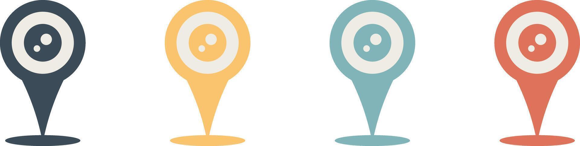 Collection of map pointer with lens like shape symbols in modern flat style for cctv location vector