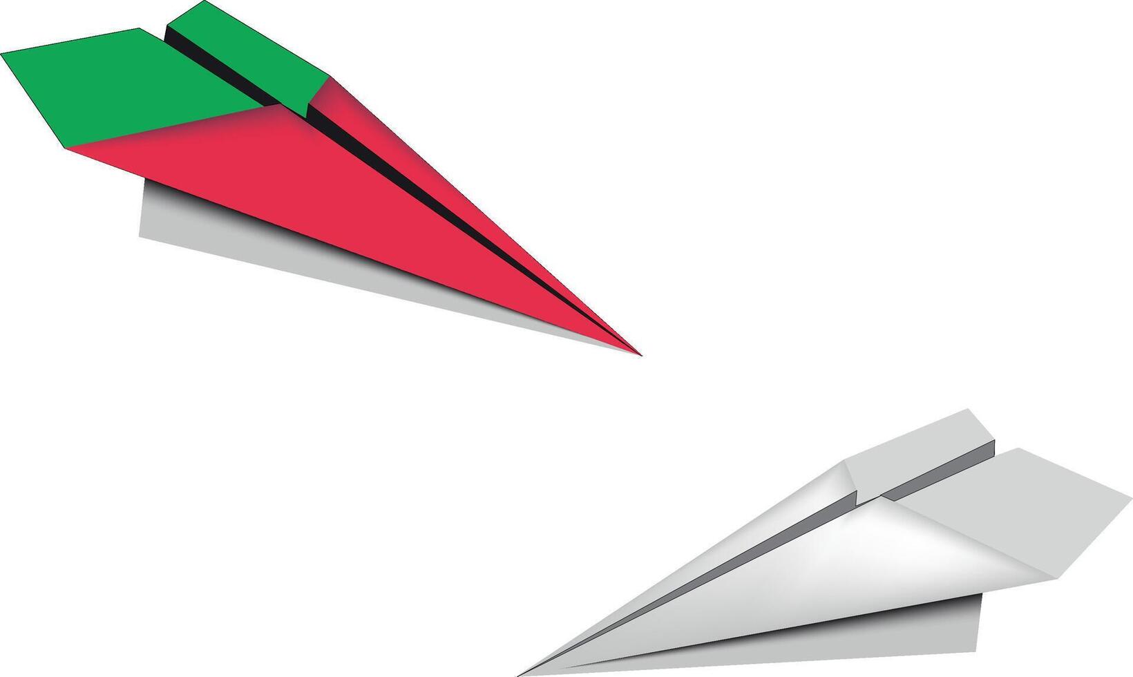 Two paper airplanes flying, representing different concepts or ideas vector