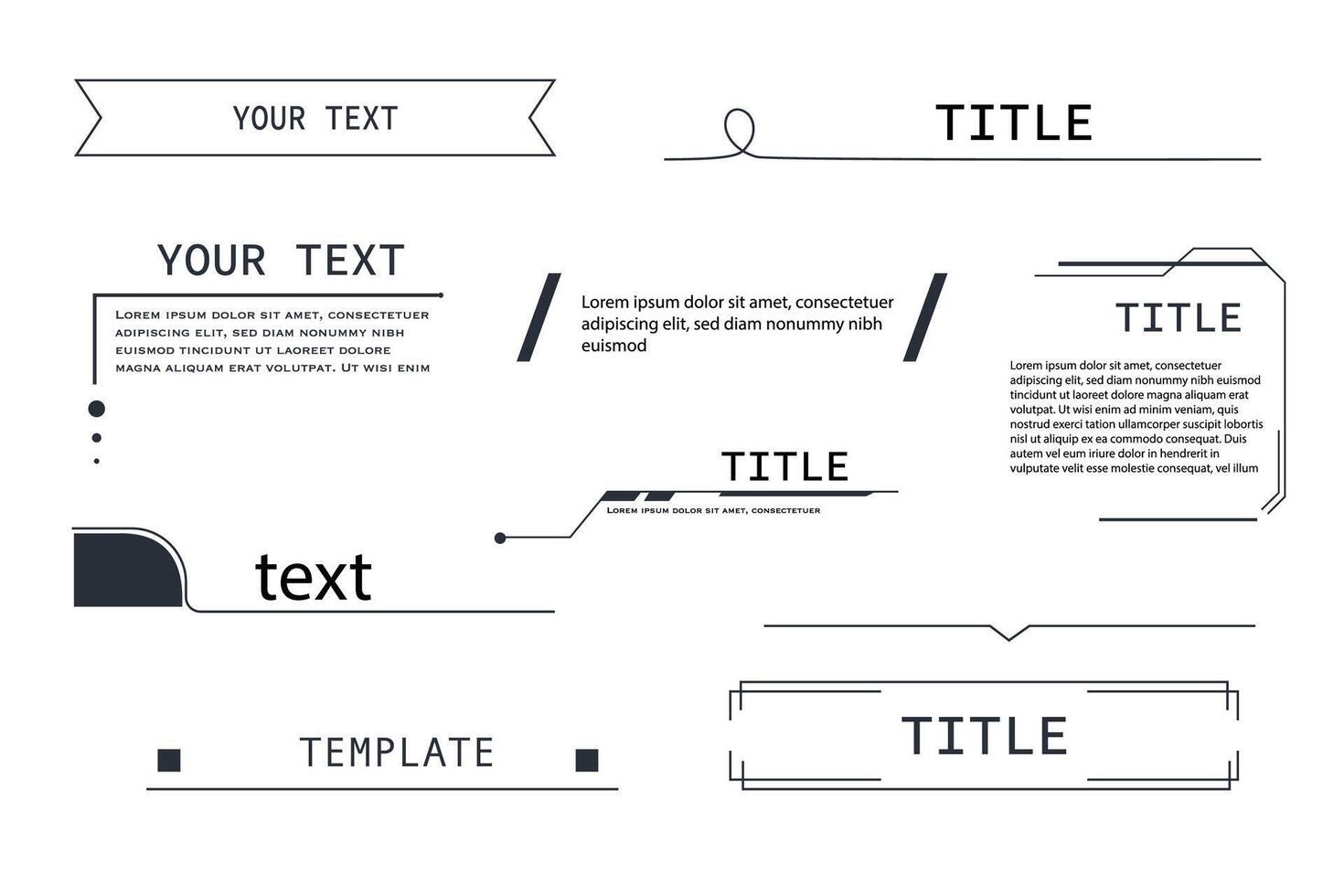 Set Text box callout tech line texbox frame, border. Modern simple title bar, templates, modern banners of lower third vector