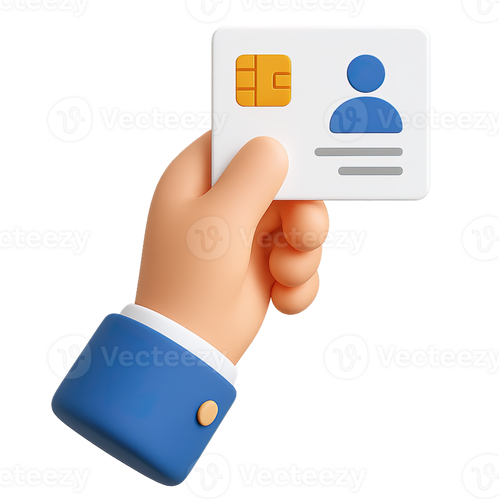 3d icon of a hand showing a smart id card with a chip, an illustration for digital identity, secure access, and personal data. png