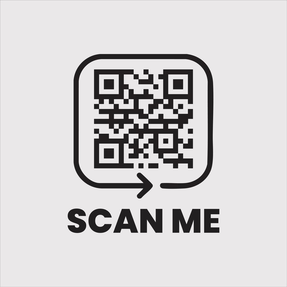 Scan Me QR Code with Arrow on Light Gray Background vector