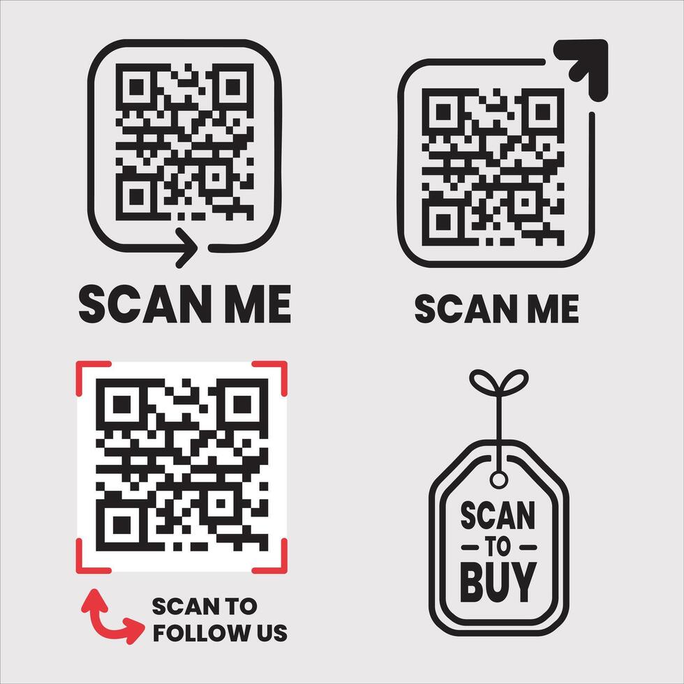 Collection of QR Codes with Call-to-Action Text for Scanning vector