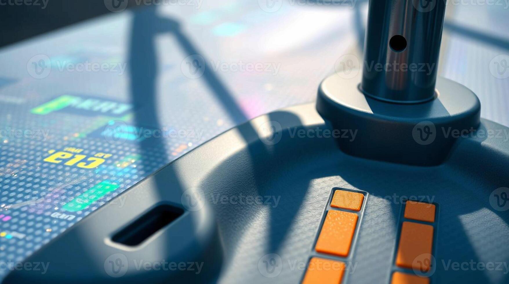 Futuristic control panel with illuminated buttons and digital display photo