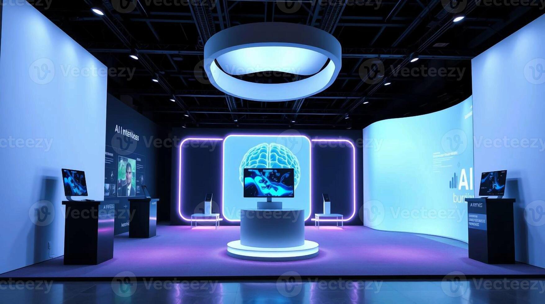 A display with a computer and a monitor on display photo