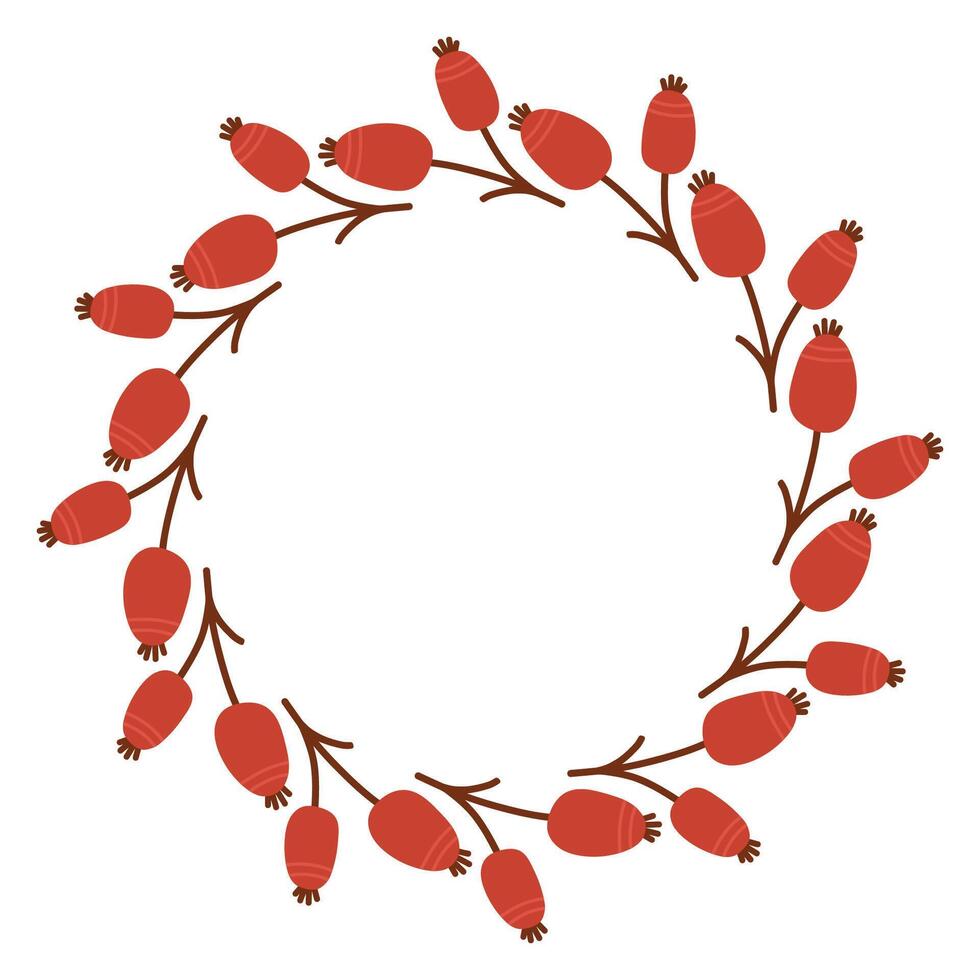 Fall red berry circle frame. Round border made of fall berries. The berries have different shapes and are arranged in a circle. flat isolated on white background. vector