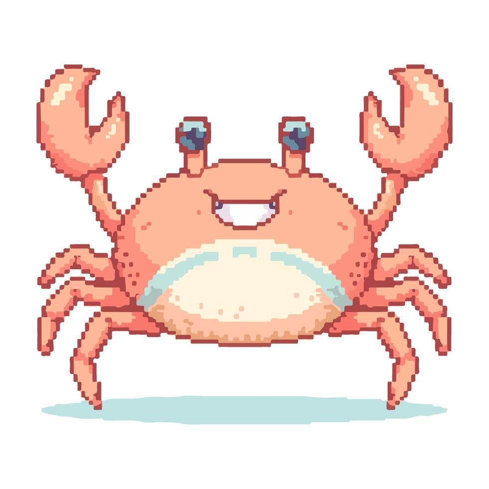 Pixel Crab Character with Open Claws and Happy Cartoon Expression vector