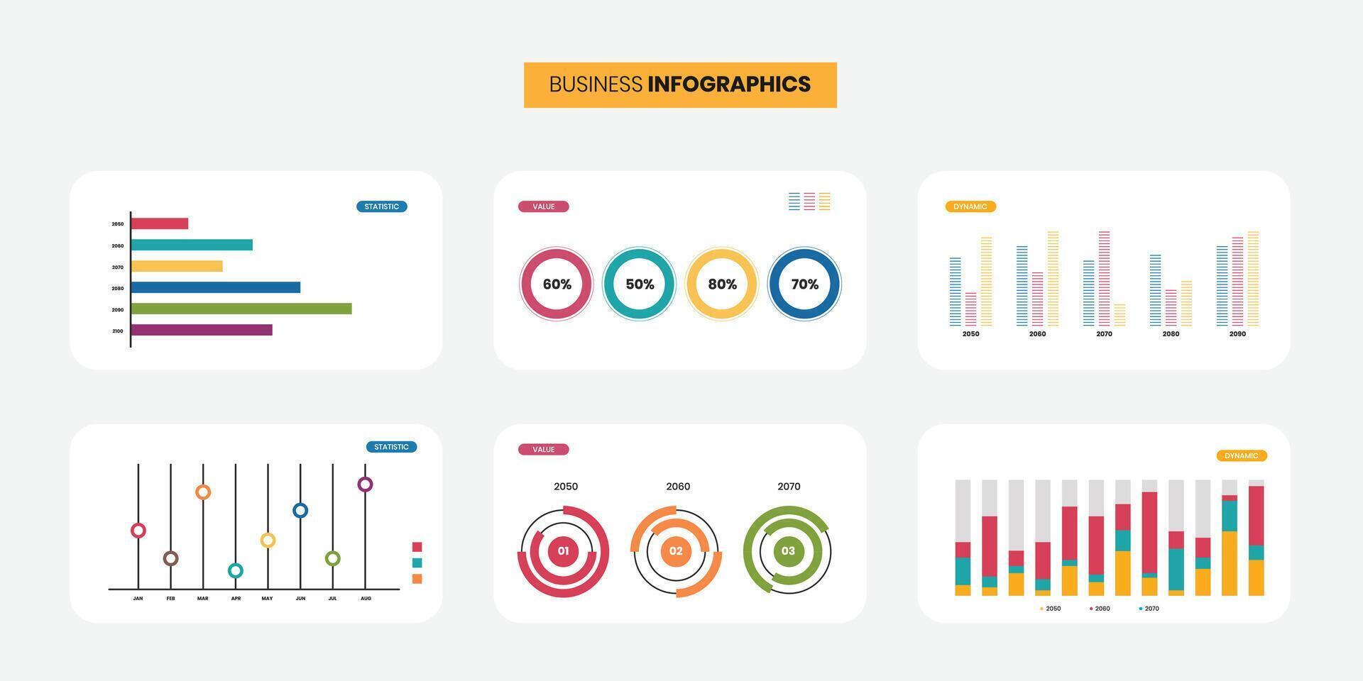 Creative Business presentation charts. Finance reports, marketing data graphs and infographic template set vector