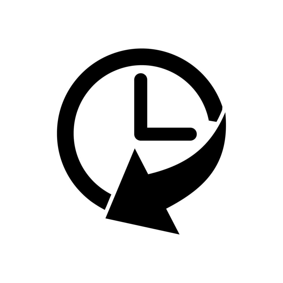 graphic illustration of a time rewind symbol within a circular frame. Simple black icon representing history, backup, and chronological reversal vector