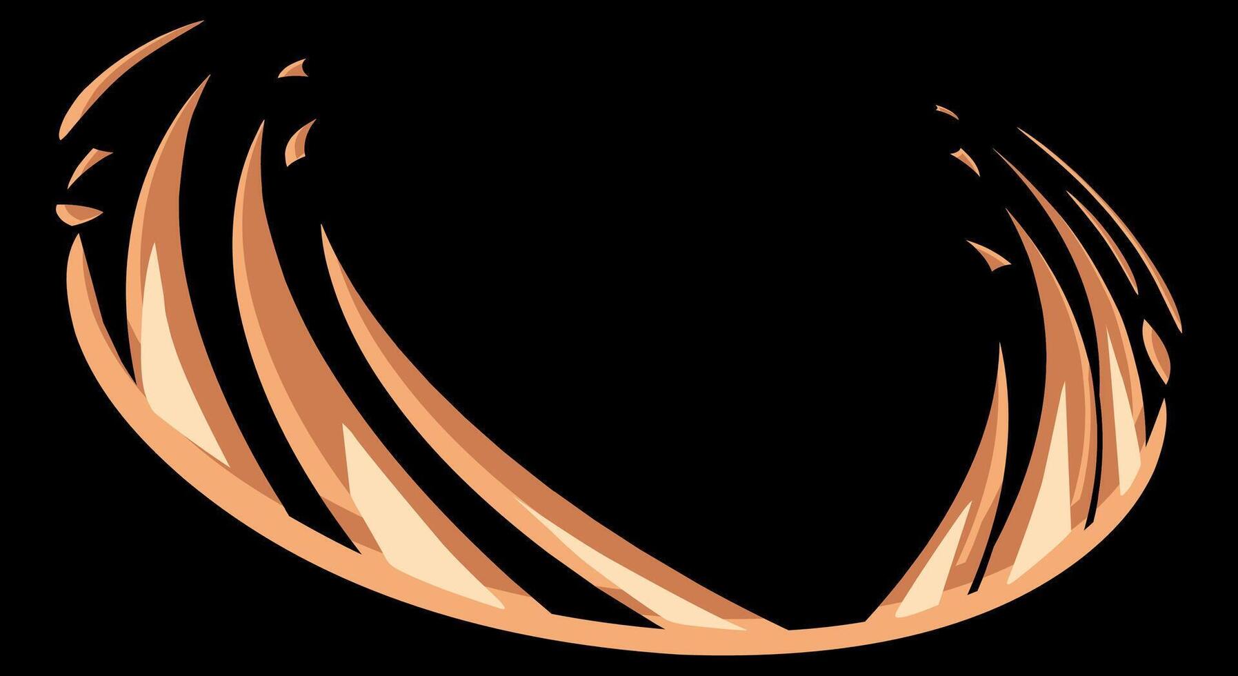 illustration of a dynamic, crescent-shaped energy slash, reminiscent of a shockwave from a powerful ground strike or a swift sword attack in anime and manga. vector