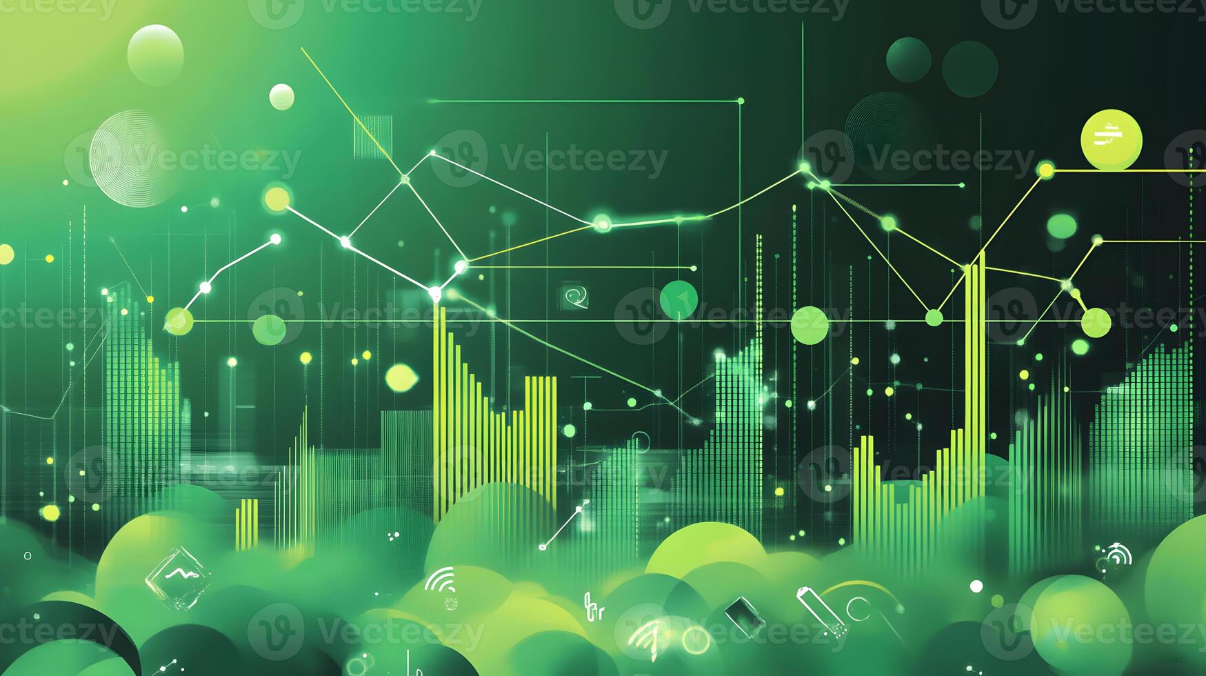 Abstract Data Visualization with Green and Yellow Elements Representing Technology and Growth photo