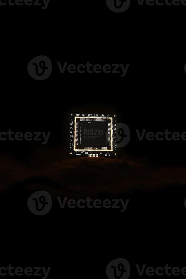 Illuminated RISZ41 processor core on a dark background, showcasing advanced technology and innovation photo
