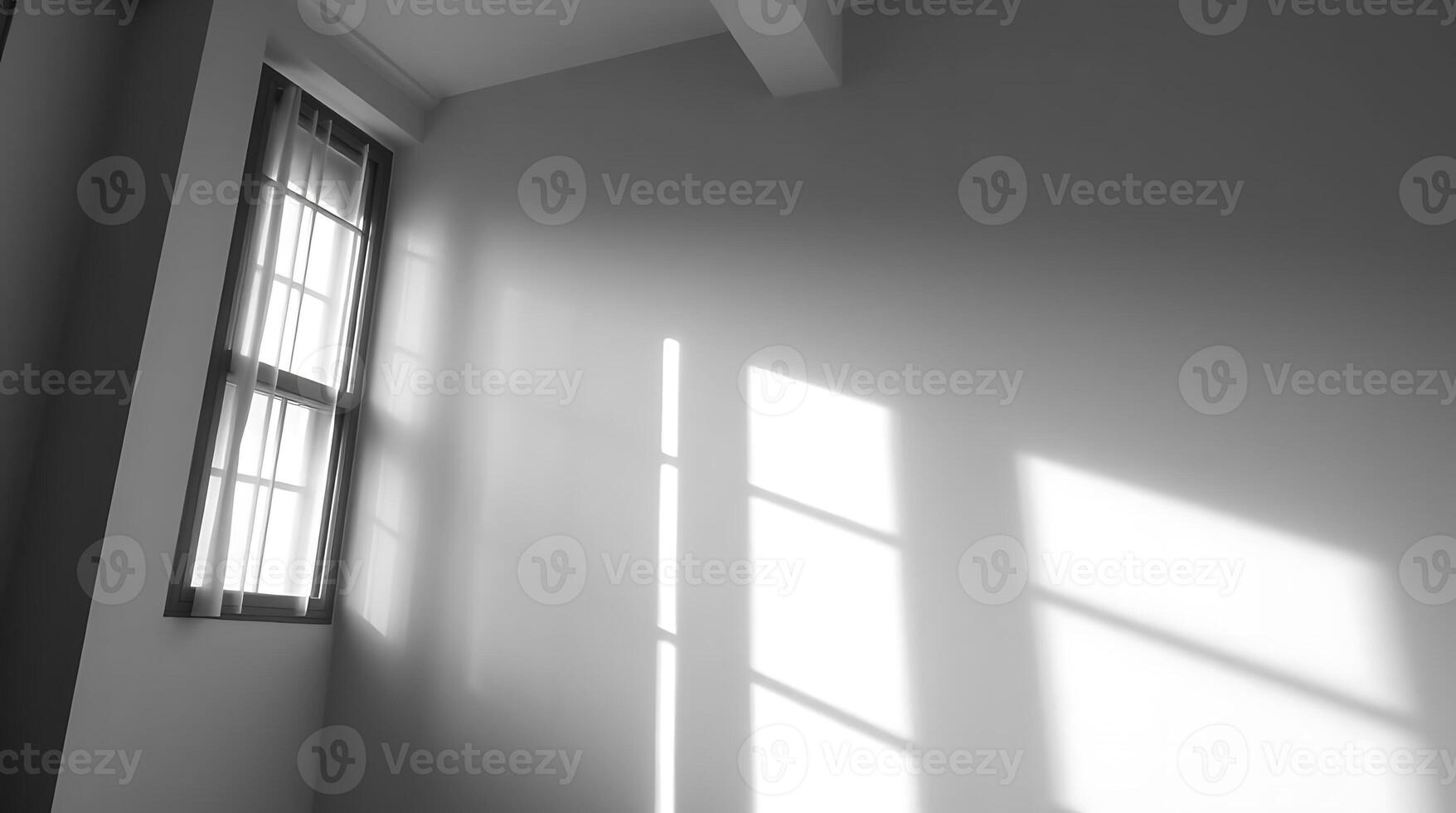 Minimalist window light creates dynamic shadows on bright wall perfect for adding text or graphics to this modern space photo