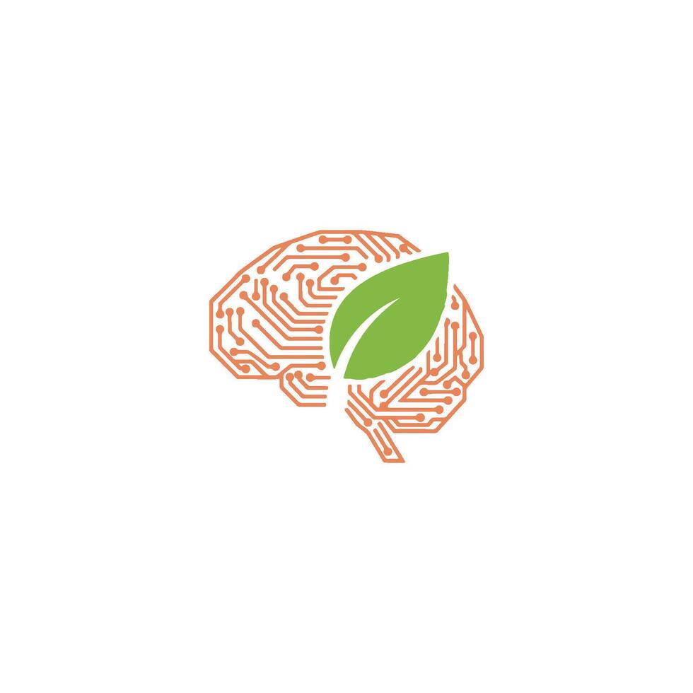 Futuristic AI Brain showcases Neural Tech evolution, a clip art of artificial intelligence and robotics connection, brainstorming green technology for a sustainable machine mind vector
