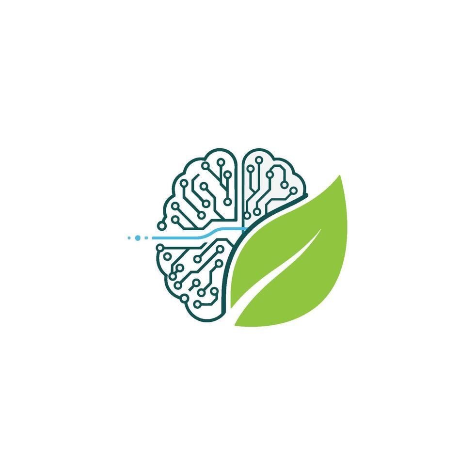 The futuristic connection of artificial intelligence and nature, an AI Brain evolution showcasing Neural Tech, a Machine Mind for robotics efficiency and brainstorming vector