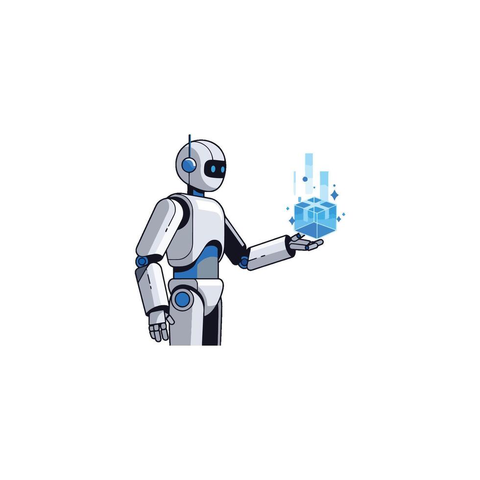 Futuristic robotics clip art shows a Smart Robot's intelligence, an AI Brain concept for technology. The automaton's Machine Mind shows the evolution of Robot Intelligence and efficiency. 35 vector