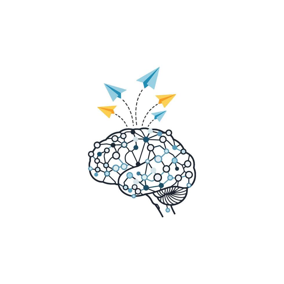 AI Brain and Robot Intelligence concept exploring the connection between mind, imagination, brainstorming, psychology, and futuristic artificial intelligence technology vector