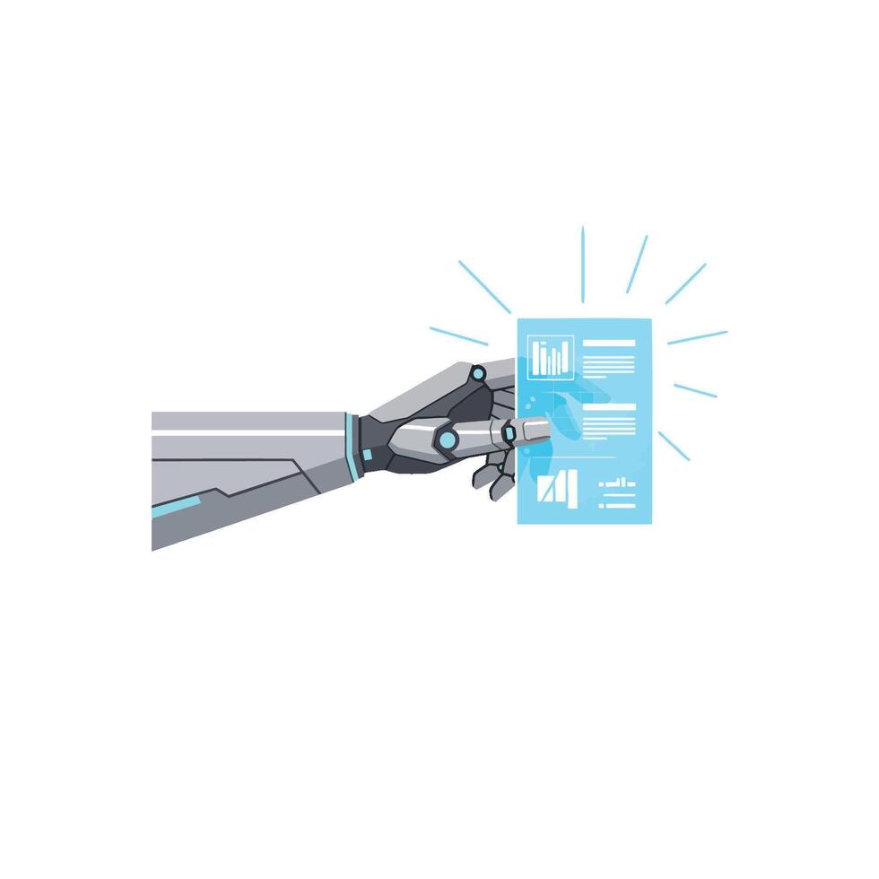 The evolution of robotics and artificial intelligence in automation, where a cyborg android bot uses smart assistant technology for efficient logistic shipping service and technical support vector