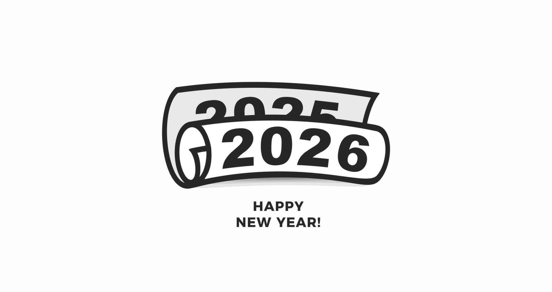 Turning Page to 2026 with Bold Calendar Roll Concept for New Year Transition. Ideal for Corporate Greeting, Annual Report, or Business Timeline Theme. Black and White Illustration vector