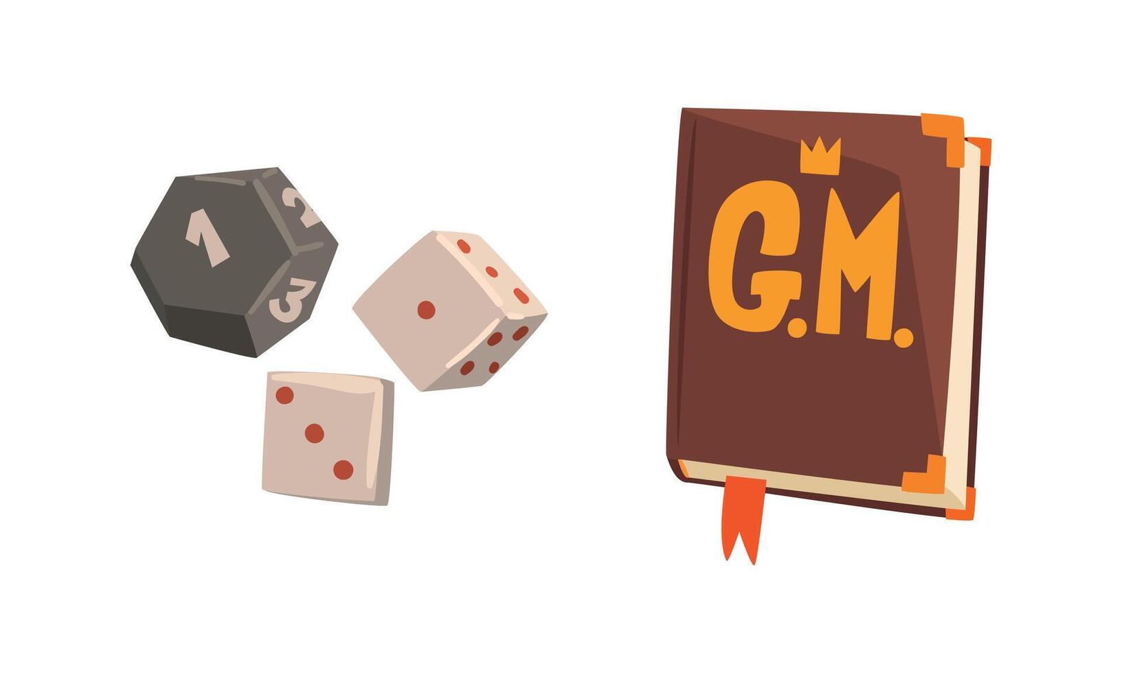 Fantasy Magic Board Game User Interface Set, Dice Cubes and Book Cartoon Illustration vector