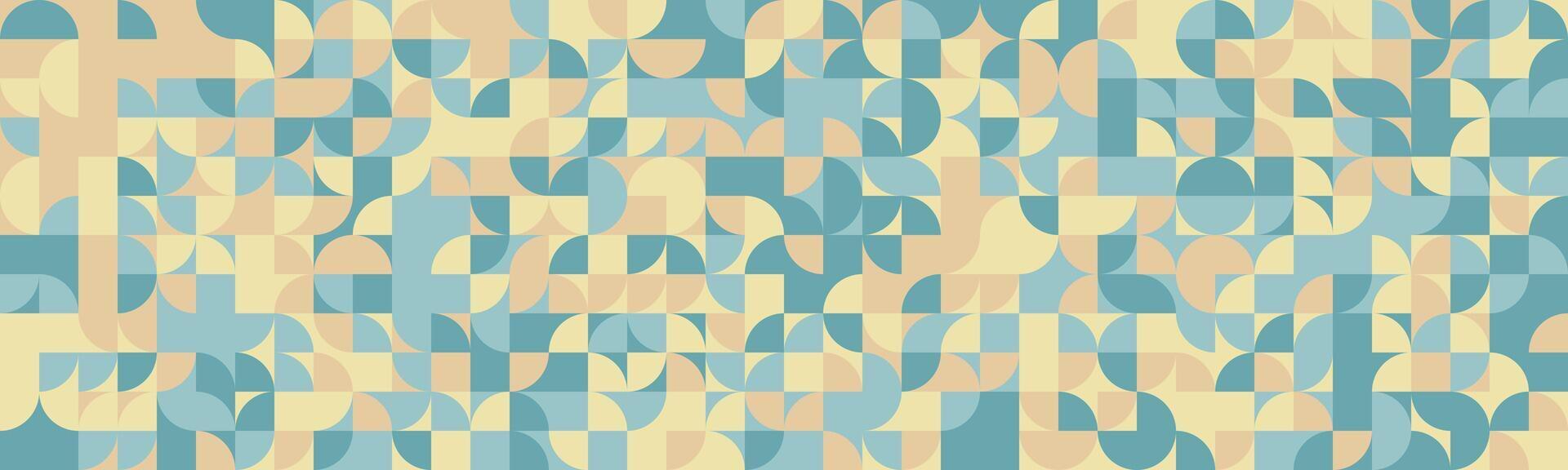 Abstract geometric pattern featuring pastel blue and beige semicircles and squares. Ideal for backgrounds, website design, textile prints, and modern branding. vector