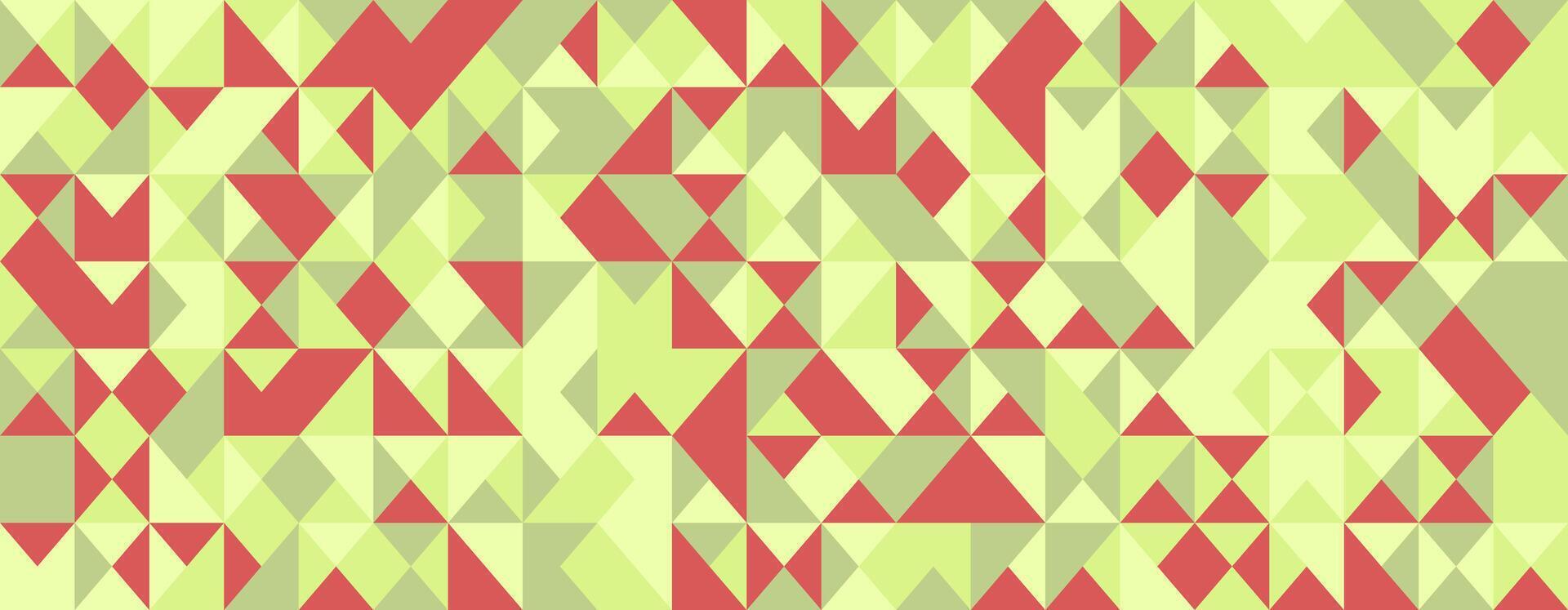 Abstract geometric pattern with vibrant red and lime green triangles. Ideal for backgrounds, textiles, or modern design projects. This tessellated design evokes a sense of energy and dynamism. vector