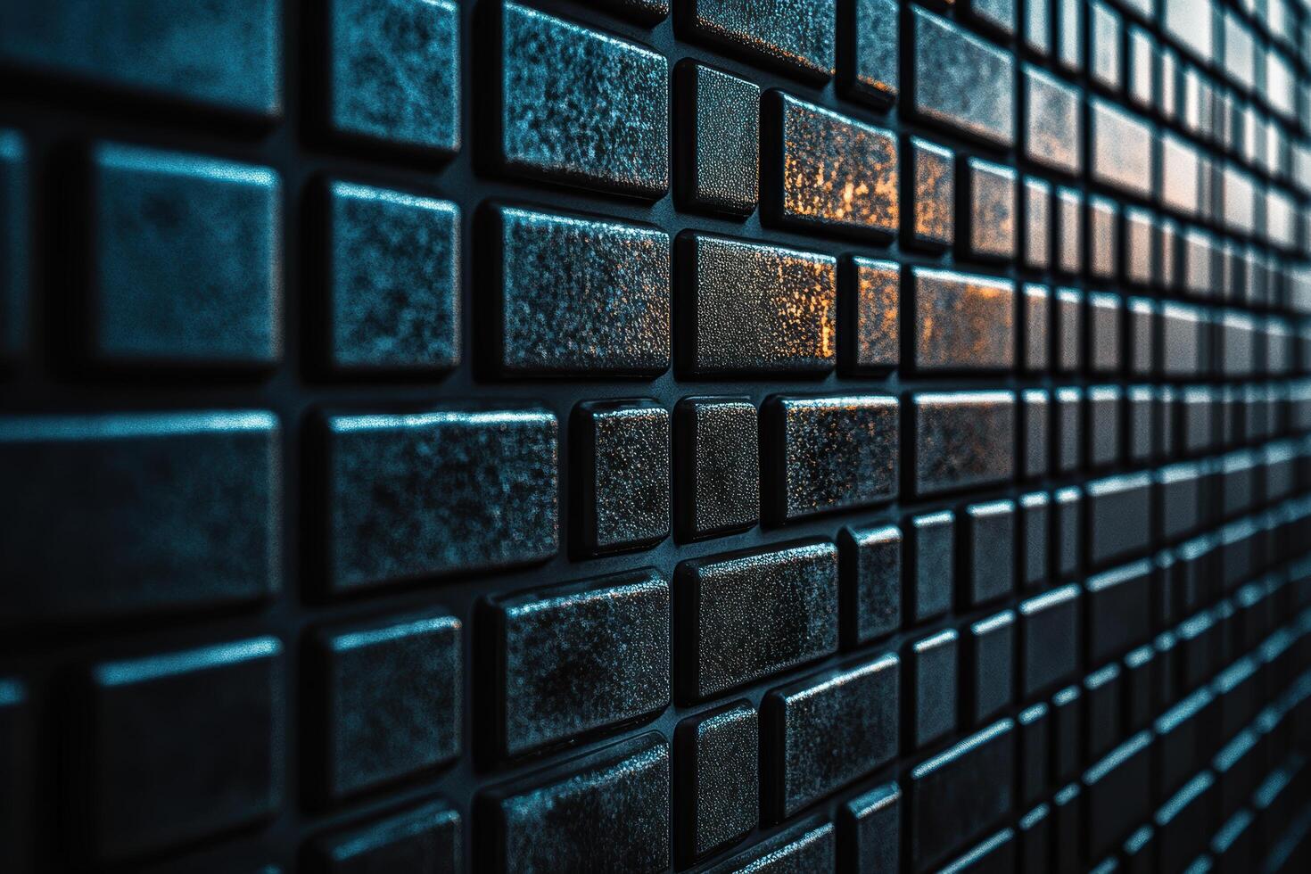 Abstract wall design featuring textured rectangular blocks in dark tones photo