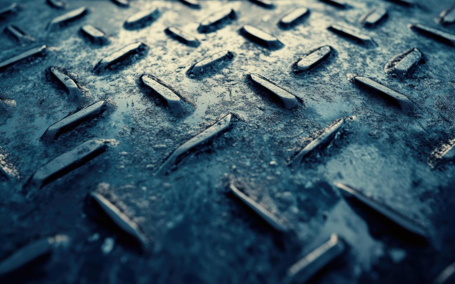 Textured metal surface with diamond pattern and reflections in dim light photo