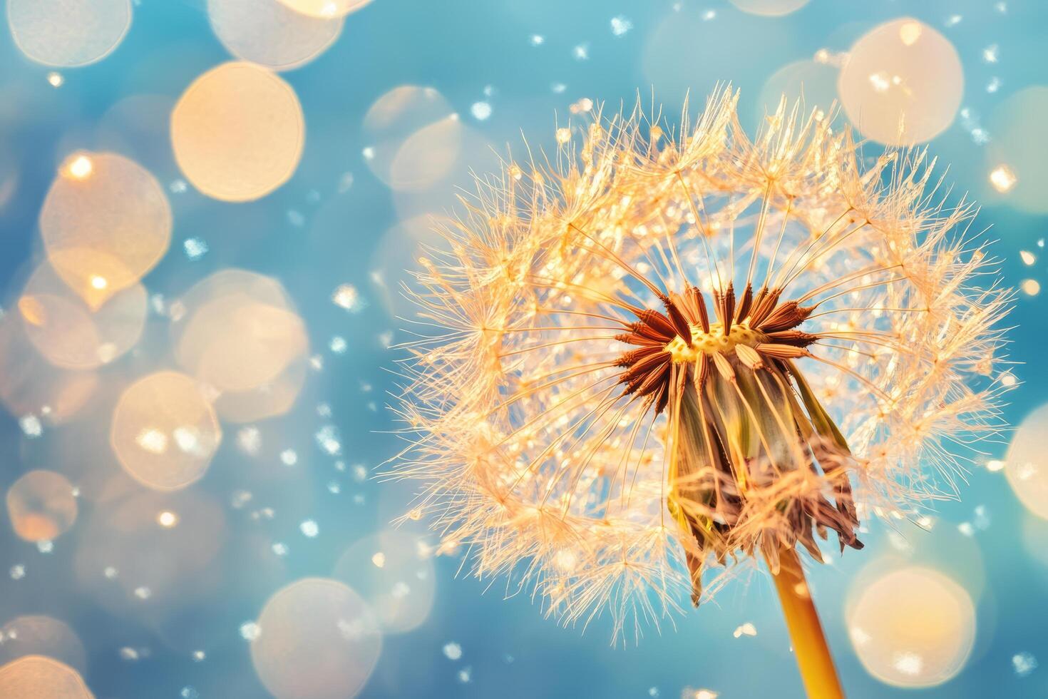 Bright dandelion seed head with soft bokeh background during daylight photo