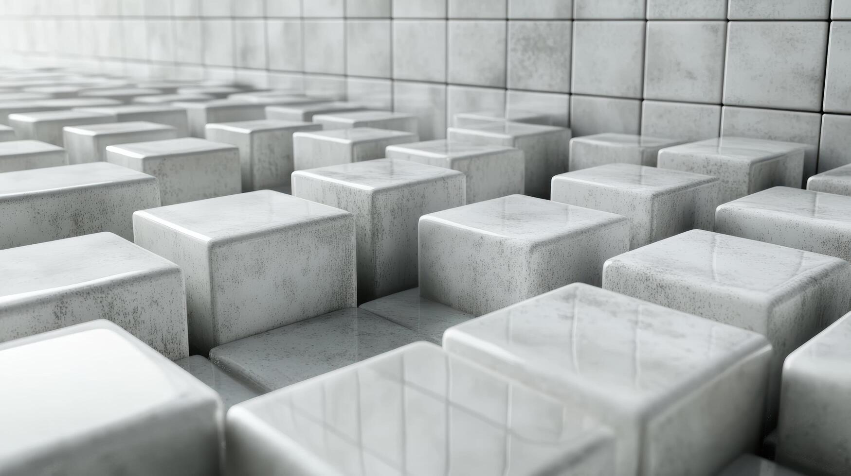 Abstract view of gray concrete cubes in a modern architectural space photo