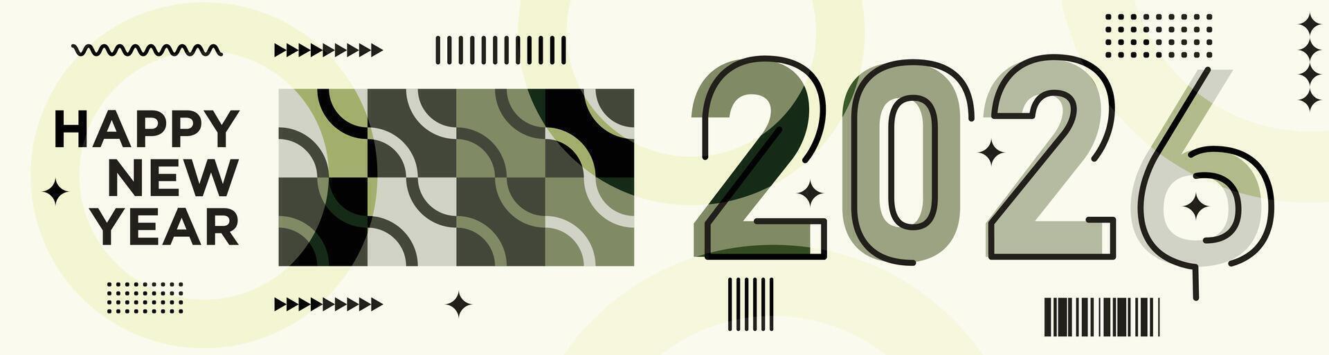 Retro Patterned Illustration with Happy New Year 2026 Typography vector