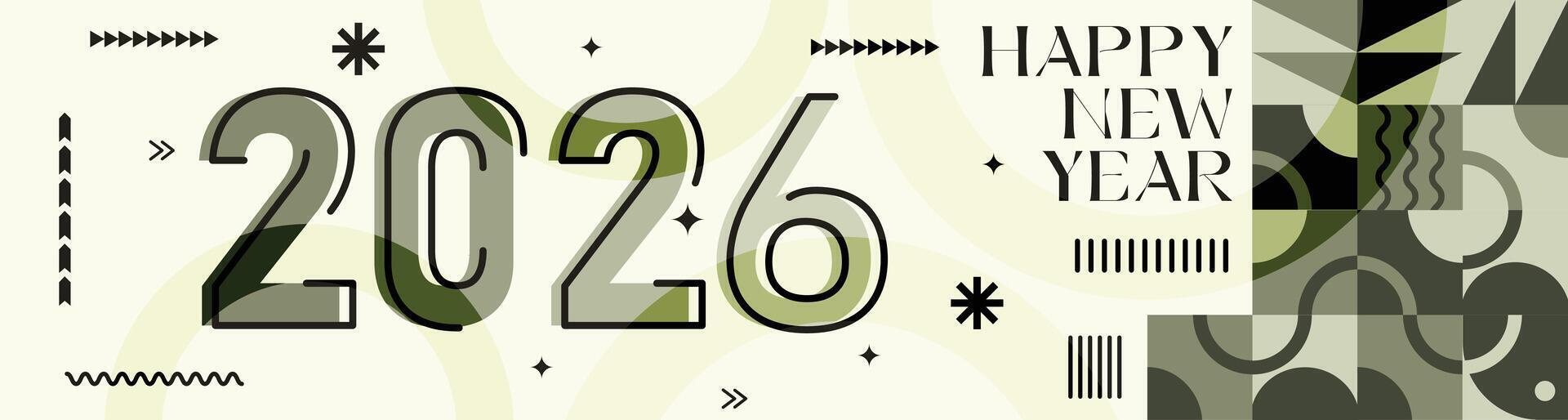 Happy New Year 2026 Calligraphy with Abstract Geometric Pattern Background vector