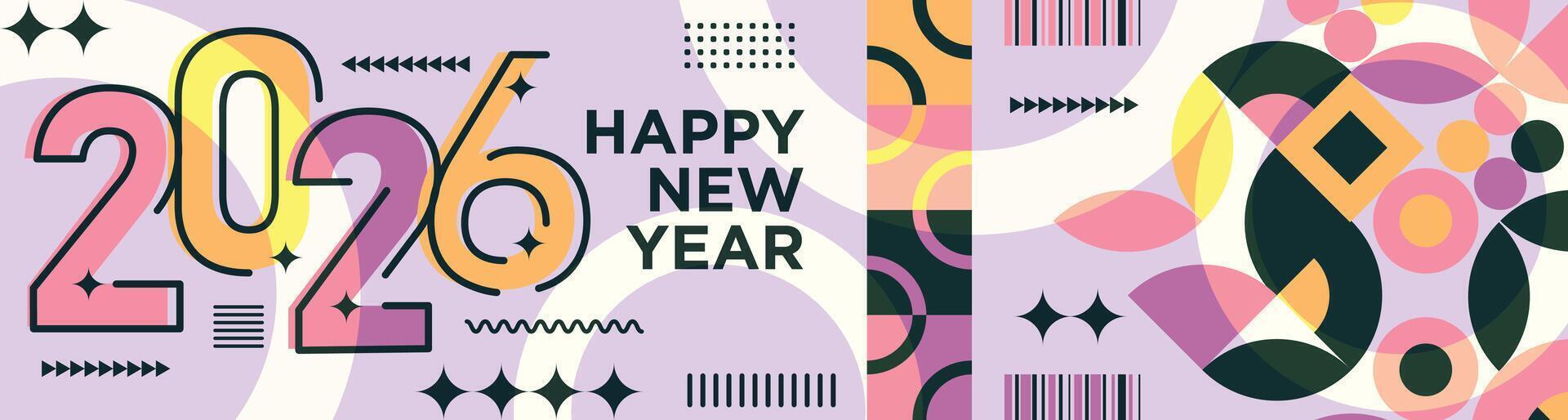 Trendy Abstract Geometric Background with Happy New Year 2026 Text vector