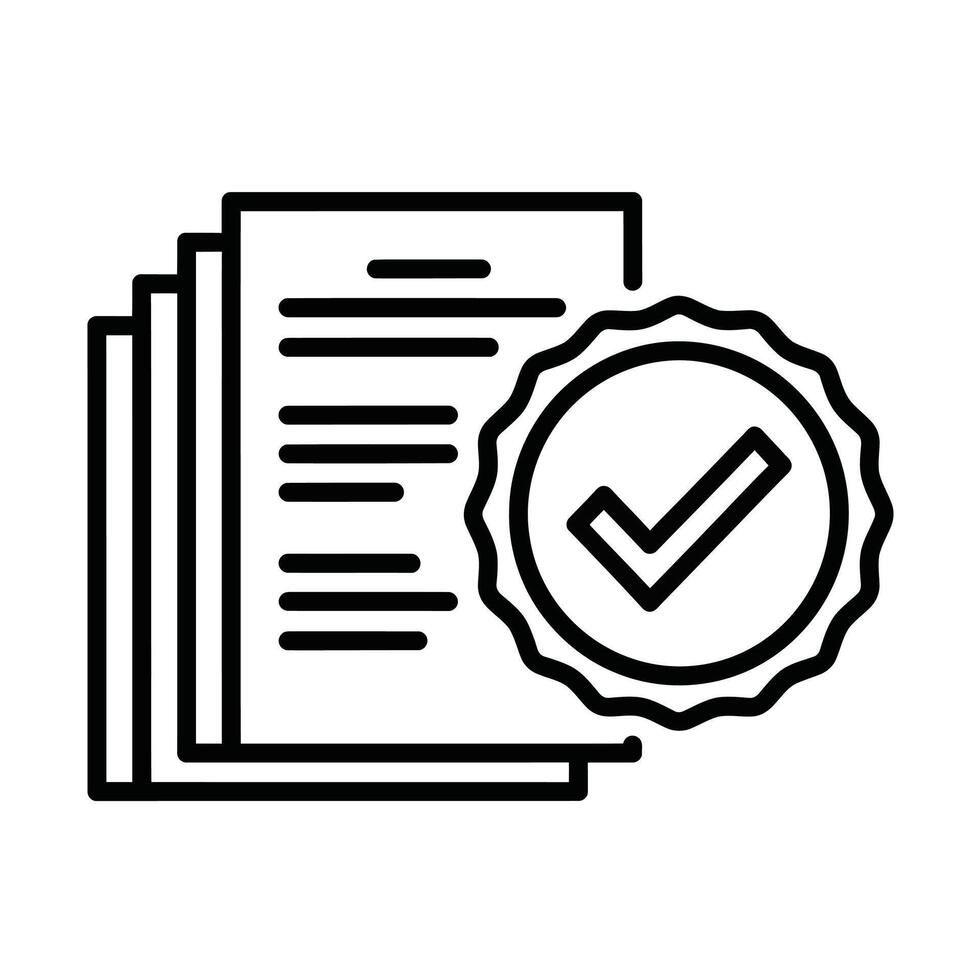 Stack of documents with a checkmark in a circular badge icon on a white background paper checklist vector