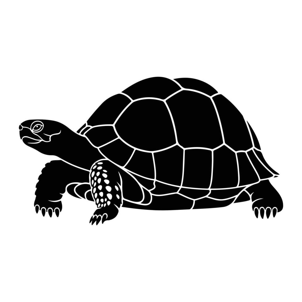 Black turtle silhouette with patterned shell tortoise vector