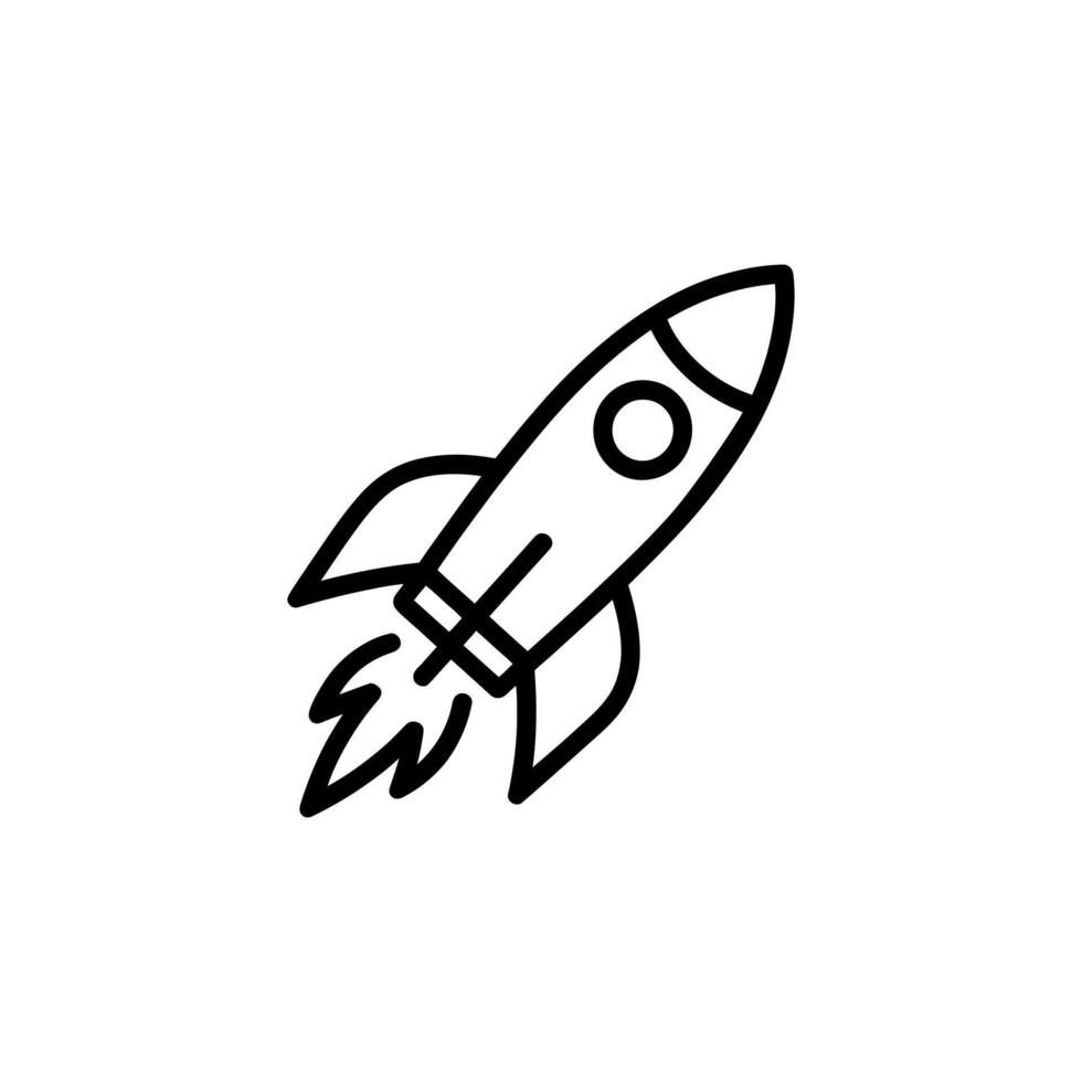 Outline illustration of a spaceship taking off with flames on a white background vector