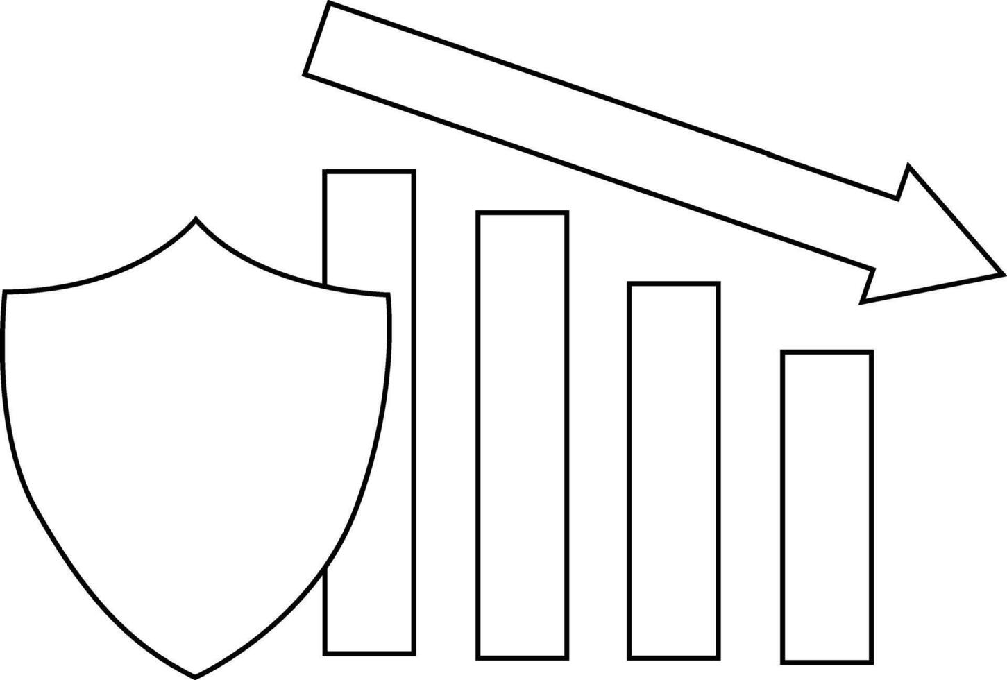 down graph icon and shield icon with white background vector