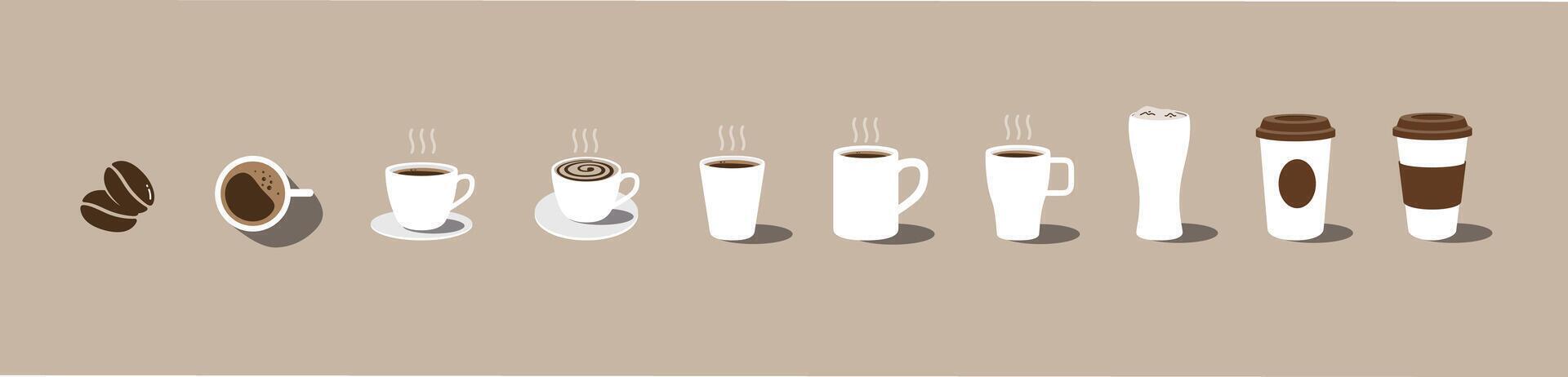 Different styles of coffee prepared with care and served in various cups on a neutral background vector