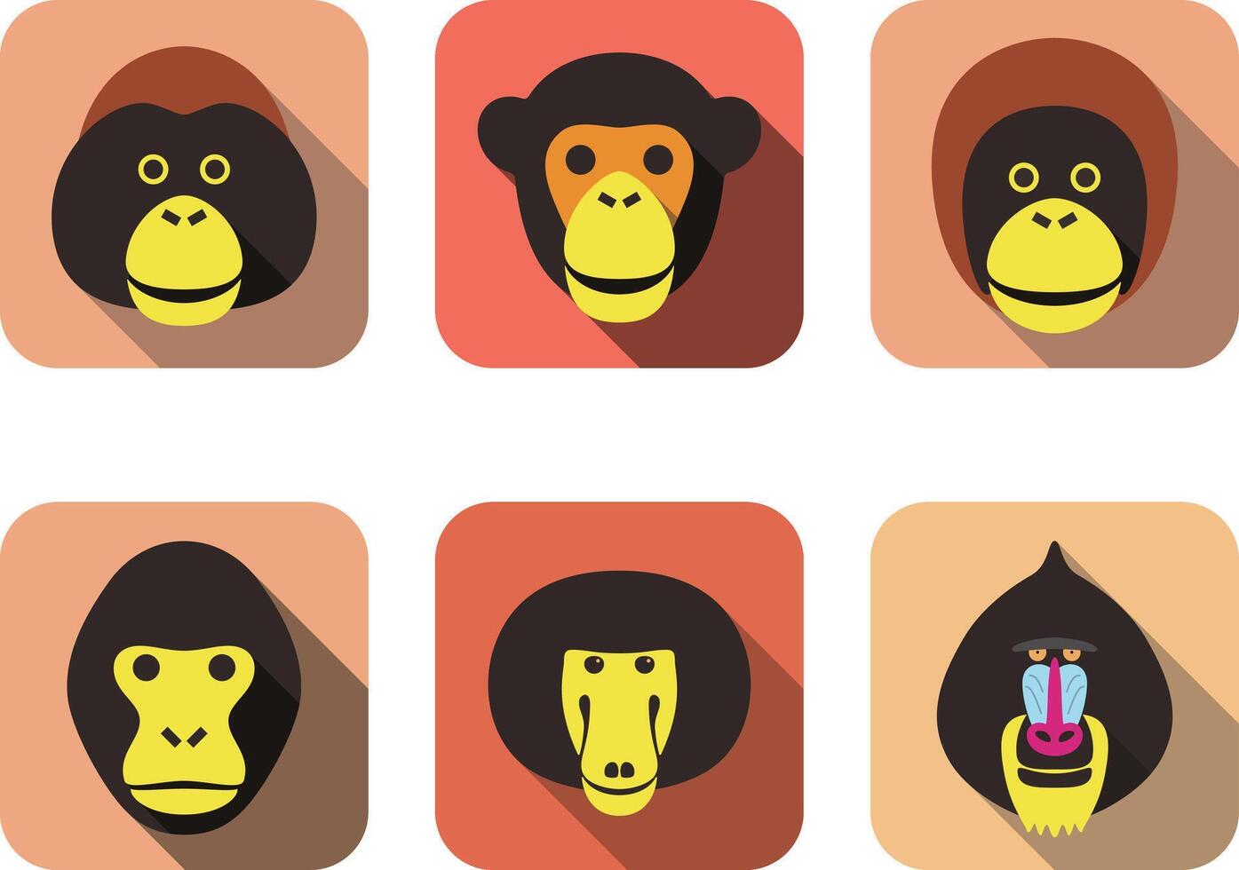 Colorful representations of various monkey faces in a playful design style on a bright background vector