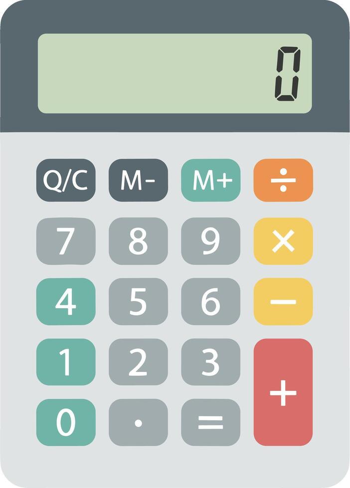Flat Design Gray Calculator with Buttons for Mathematical Calculation Tool vector