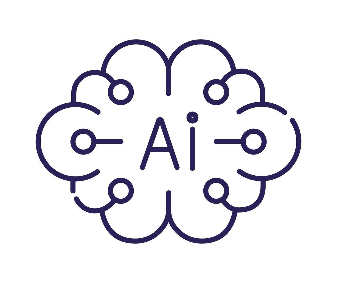Abstract Artificial Intelligence symbol in a brain shape, representing a neural network. vector