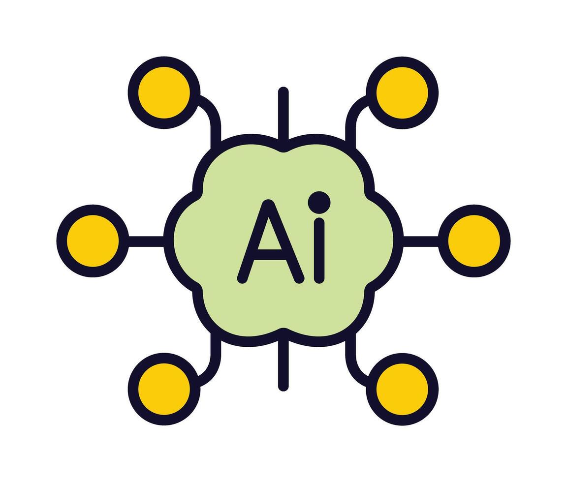 Colorful AI hub icon symbolizing machine learning, data connection, and smart technology. vector