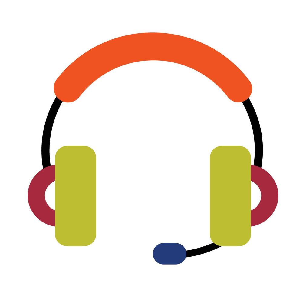 Headset with Microphone Icon for Customer Support and Communication. Colorful flat graphic for call centers, online help, and virtual meetings. vector