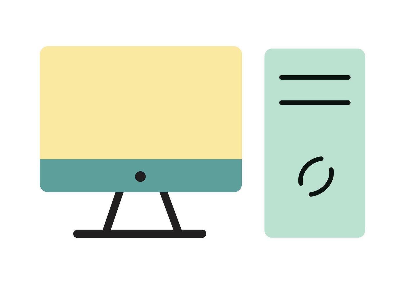Modern flat design illustration of a desktop computer workstation. Minimalist PC with monitor and tower for technology concepts. vector
