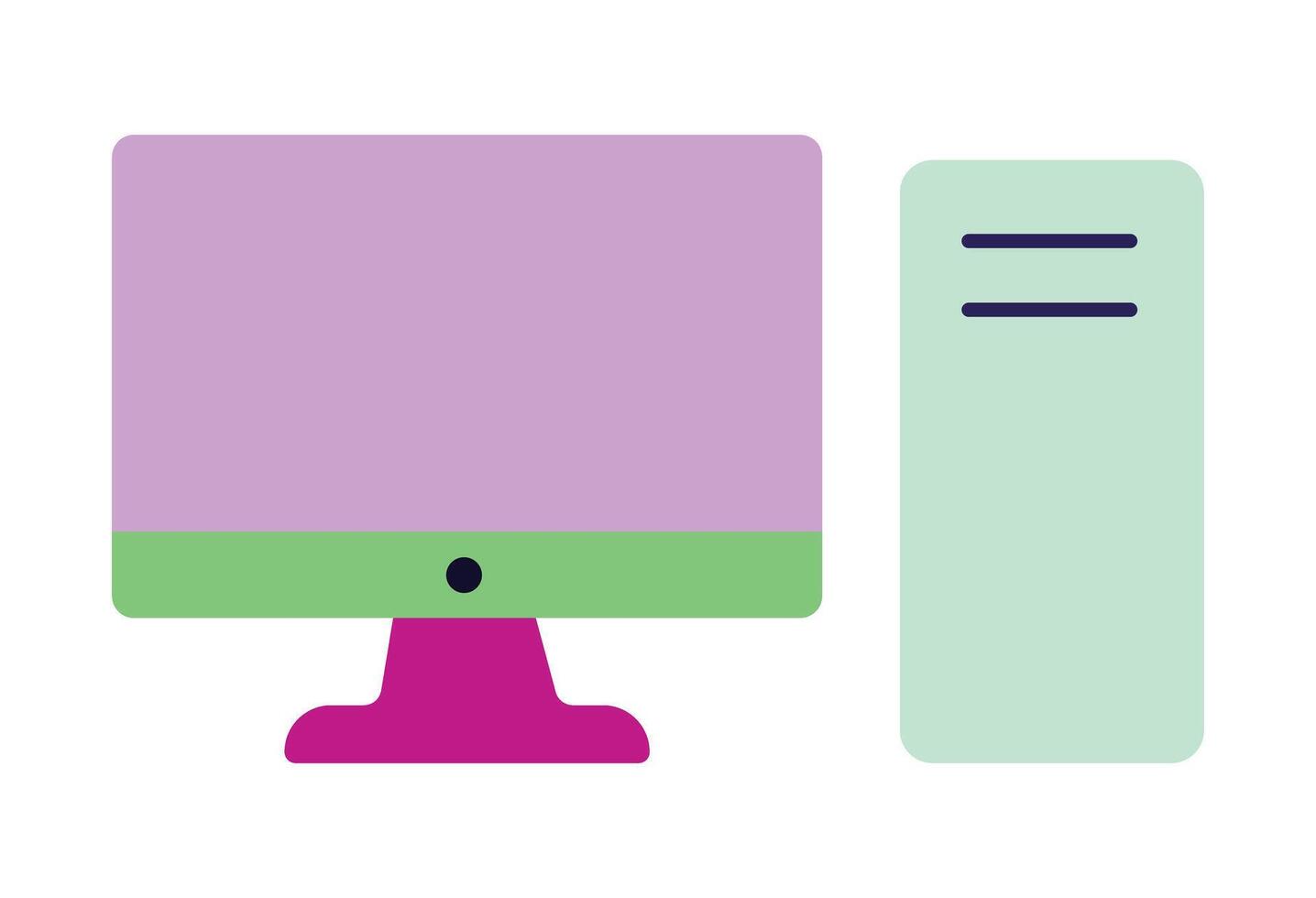 Modern personal computer illustration in a simple flat style. Graphic symbol of a PC setup for office work, digital media, or web design projects. vector