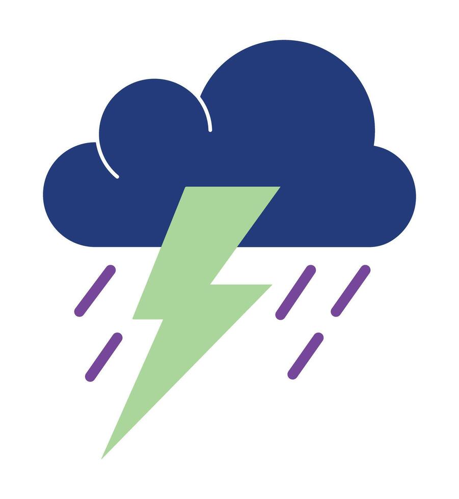 Minimalist storm cloud illustration with rain and lightning. A simple and colorful graphic for severe weather warnings and meteorological apps. vector