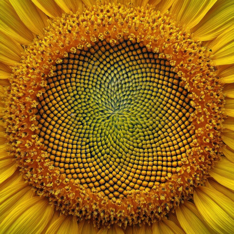A Closeup Of The Fibonacci Pattern In A Sunflower Core photo