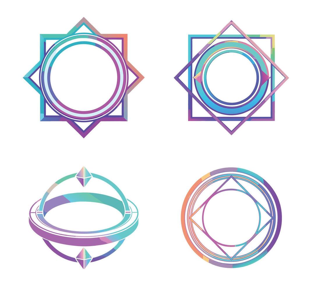 Four different colored geometric shapes with a circle in the middle vector