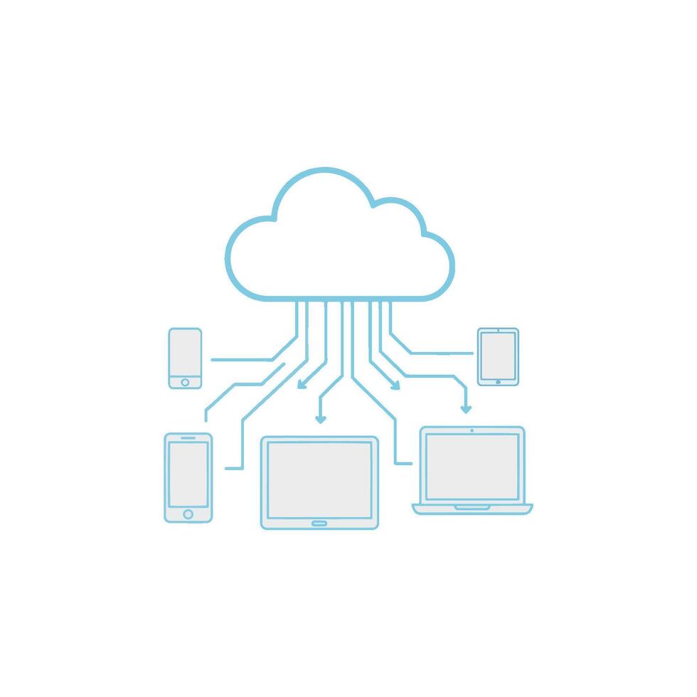 Data Cloud Computing Diagram Strategic Solution for Data Analytics and Management, optimizing System Performance and Efficiency across connected devices vector