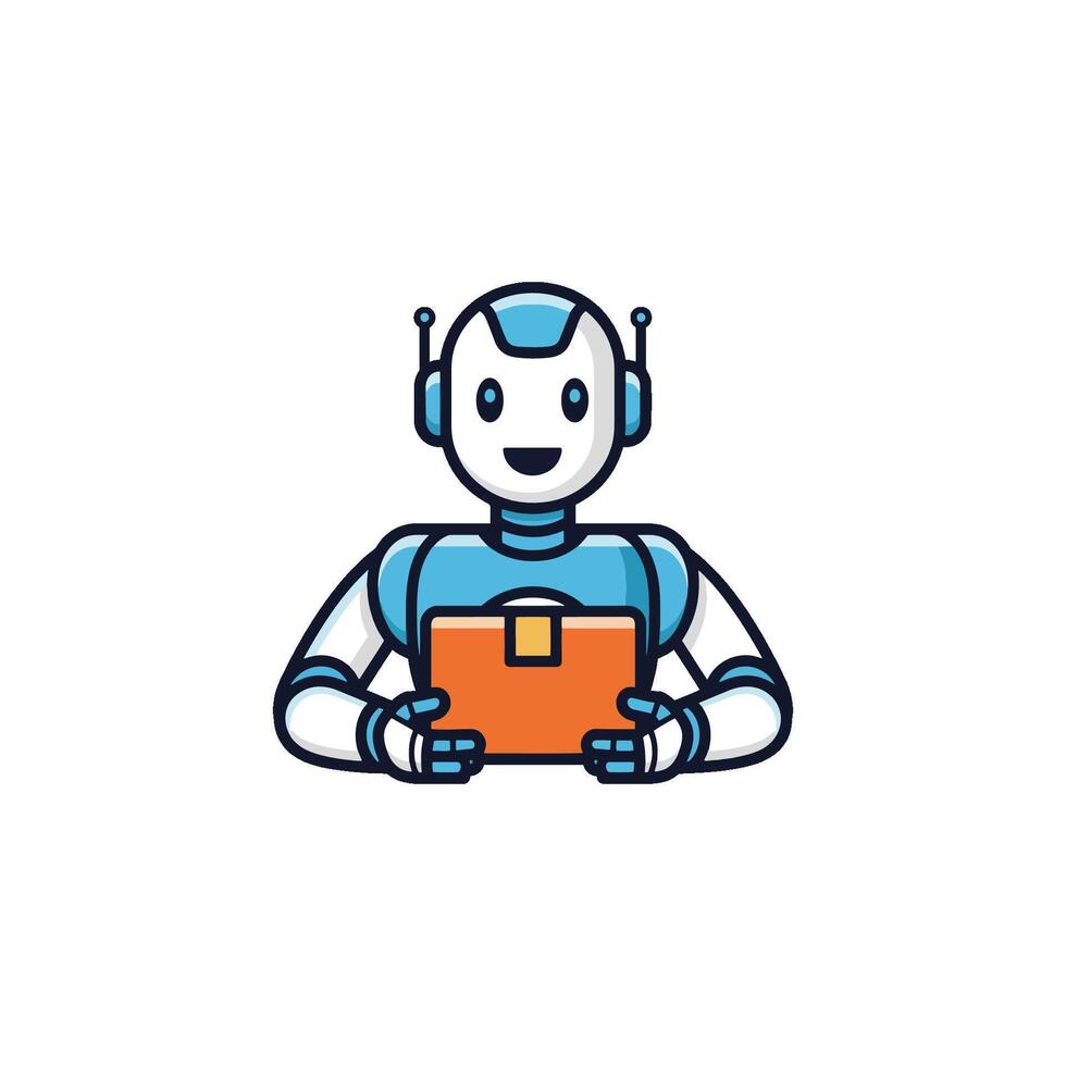 AI robot delivery service shows evolution in automation this humanoid android bot offers smart assistant support for shipping logistics and package parcel progress vector