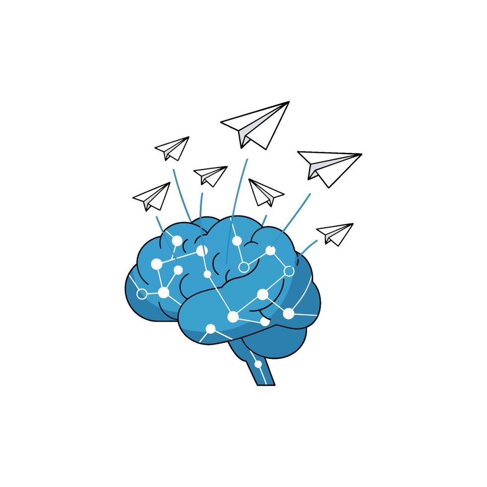 Exploring AI brain technology and artificial intelligence with brainstorming, imagination, and neural tech connection for futuristic robotics evolution vector